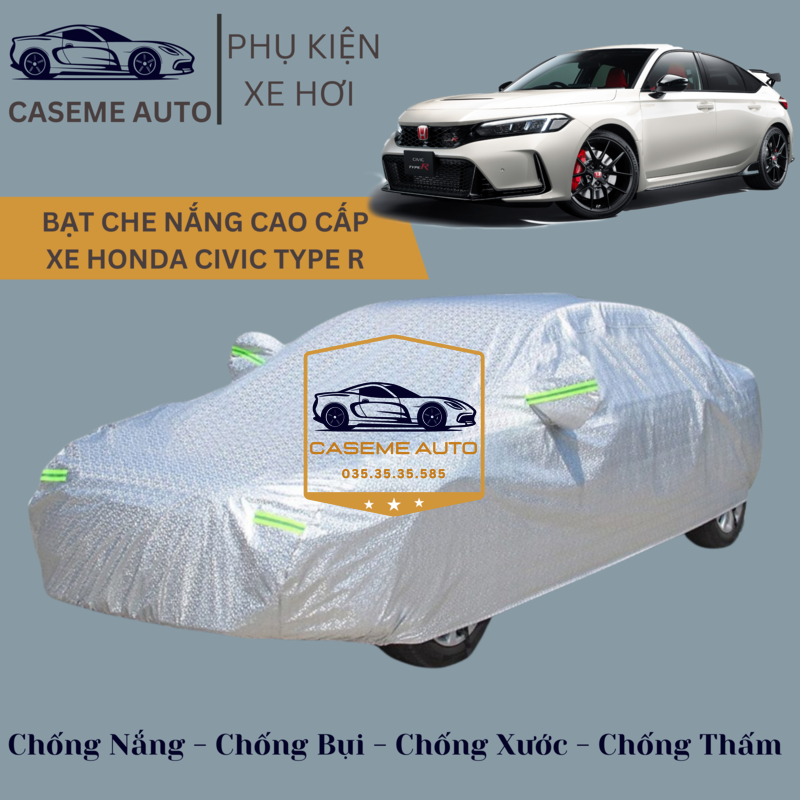 [HONDA CIVIC TYPE R] Bạt phủ xe ô tô tráng nhôm cao cấp dành cho xe HONDA CIVIC TYPE R, 3 lớp chống nóng, chống thấm, chống bụi - Hàng Chính Hãng