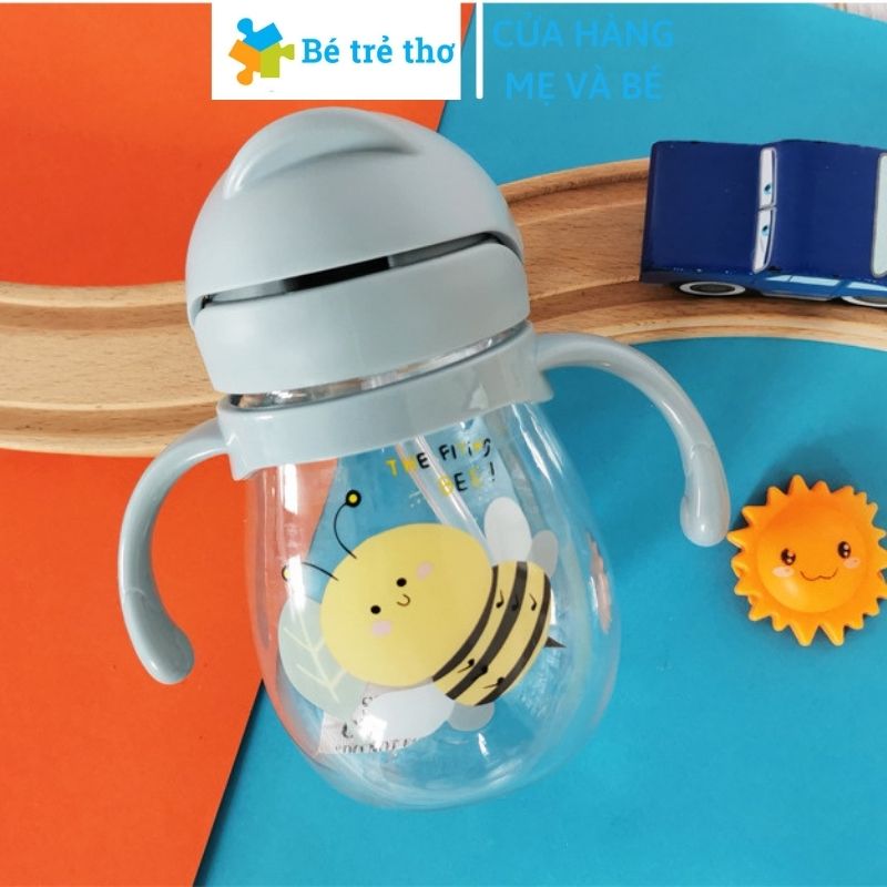 Bình tập uống nước cho bé cute chống sặc, có tay cầm dễ thương, ống hút dung tích 400ml