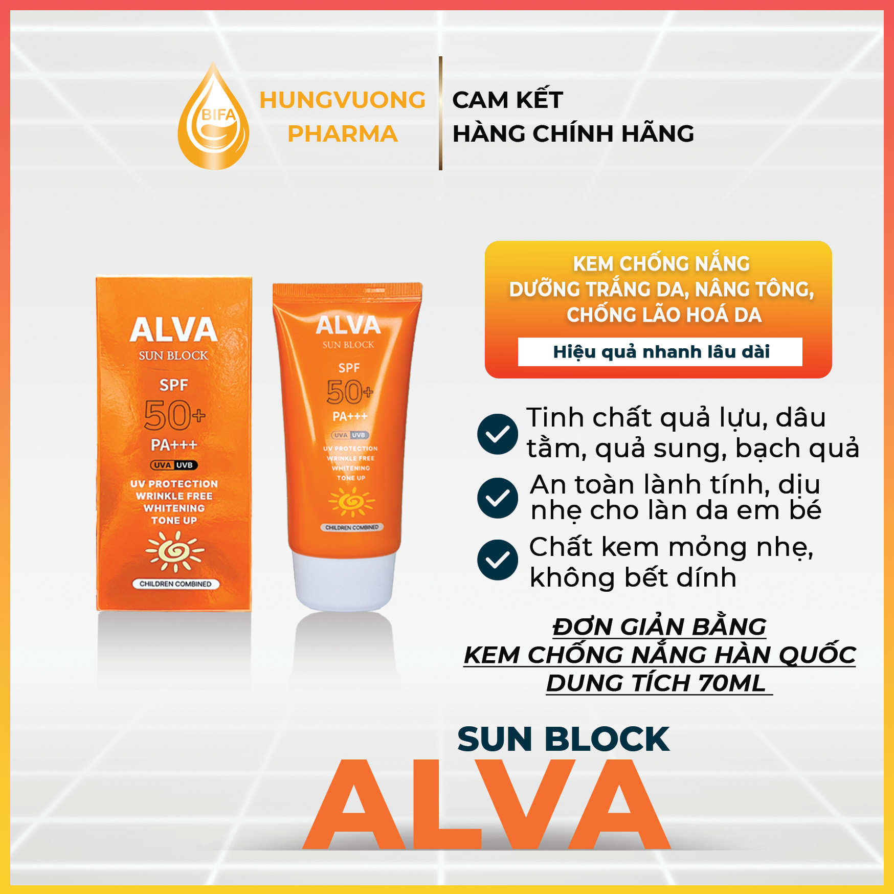 KEM CHỐNG NẮNG ALVA SUN BLOCK SPF50+/PA+++ HÀN QUỐC