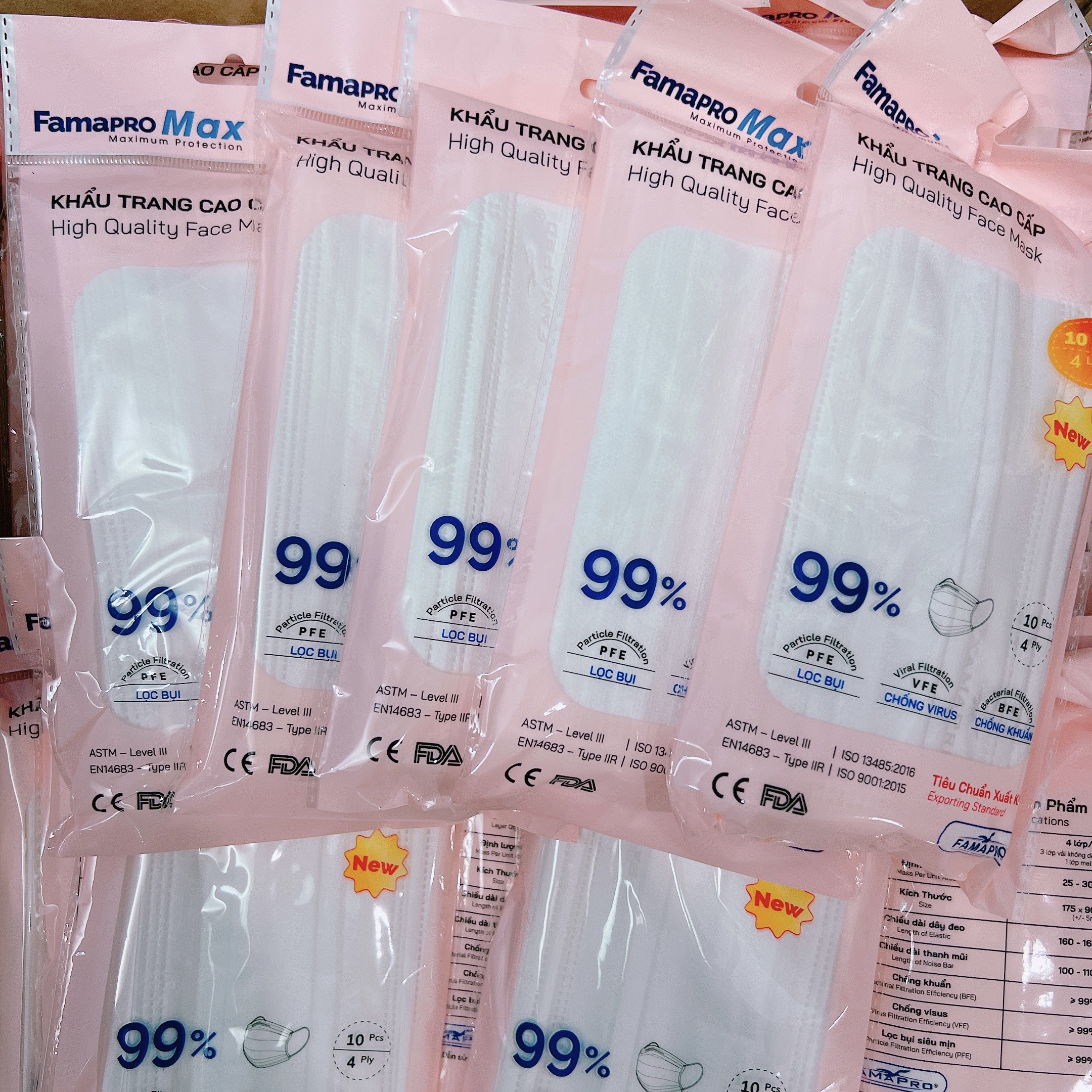 Combo 5 túi khẩu trang y tế 4 lớp kháng khuẩn cao cấp Famapro max, khẩu trang y tế trắng mịn - Quà tặng sức khỏe