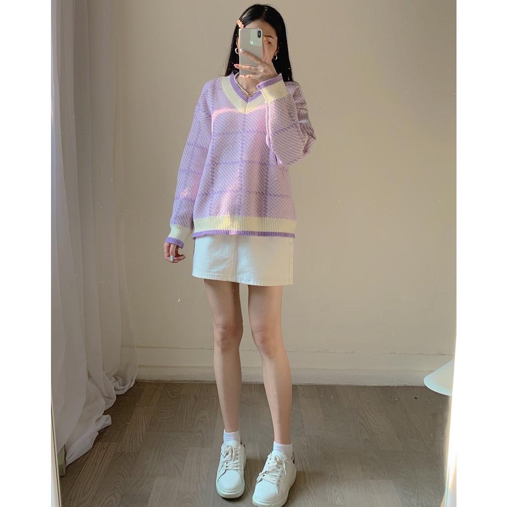 Áo len cổ V hoạ tiết trái tim trước ngực form rộng ulzzang - Made by Fiin