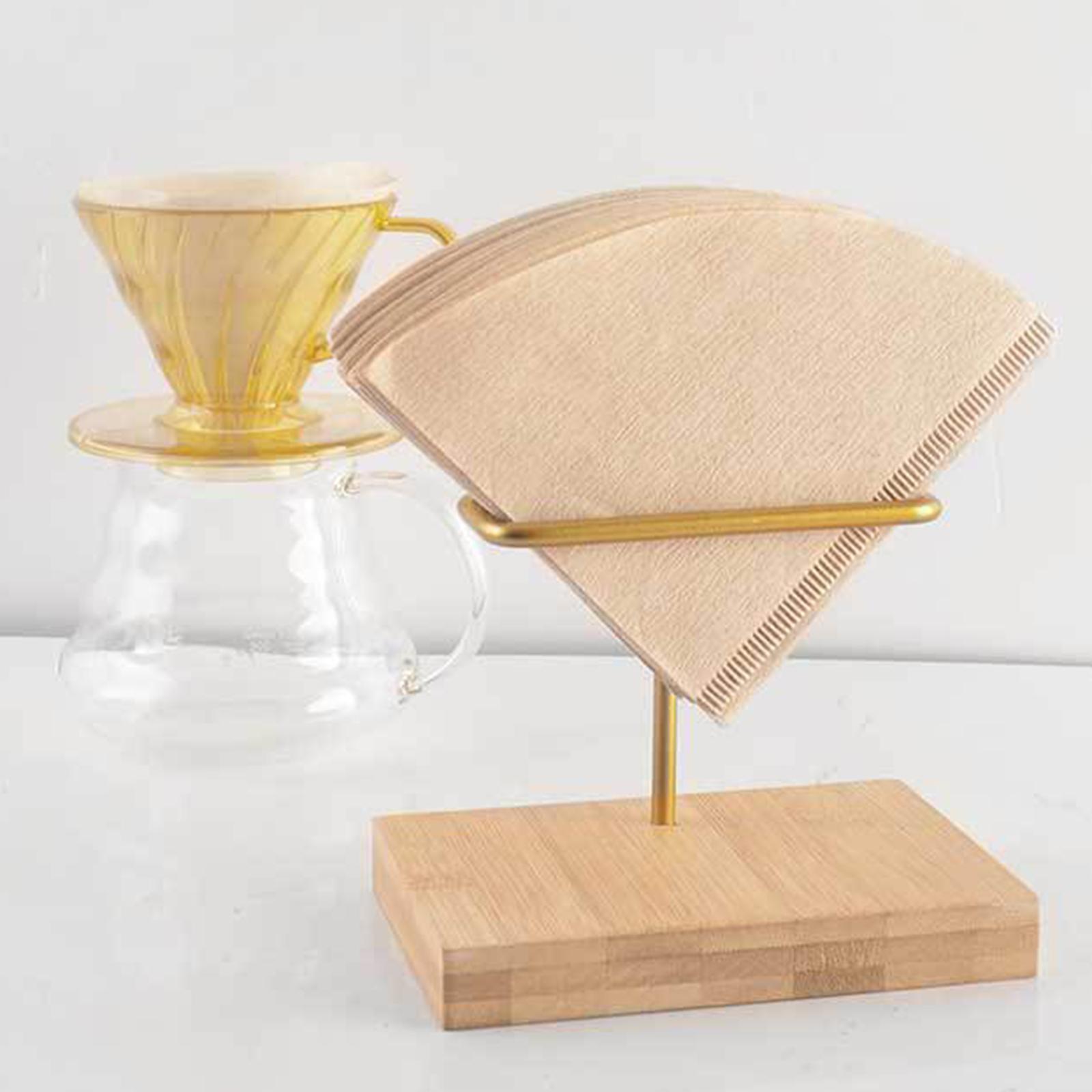 Coffee Filter Holder, Bamboo Metal Coffee Filter Paper Holder for Home Kitchen Cafe Bar Coffee Filters Storage Organizer