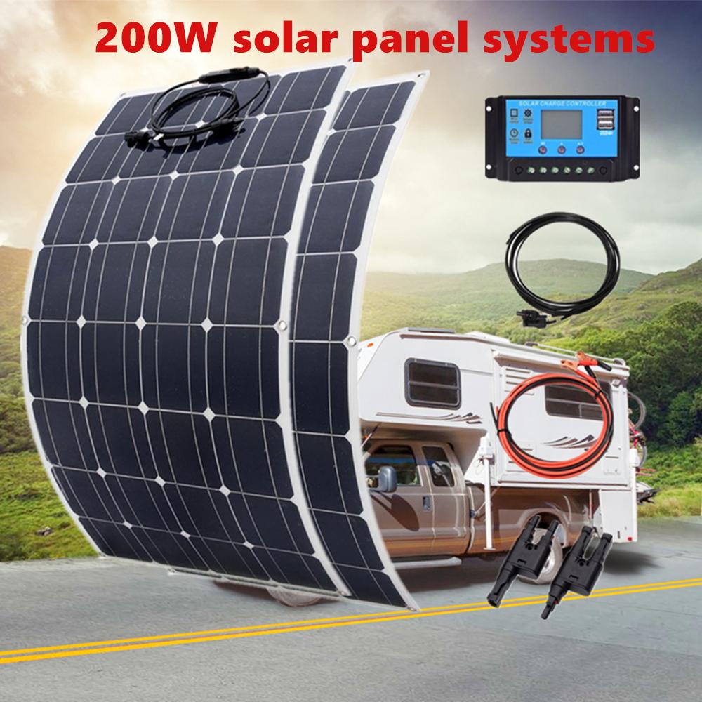 200W 100W Mono Tấm năng lượng mặt trời linh hoạt Mô-đun bộ điều khiển năng lượng mặt trời 20A/10A cho xe RV Thuyền Nhà Mái nhà Van Cắm trại Pin năng lượng mặt trời 12V 24V Màu sắc: 200w