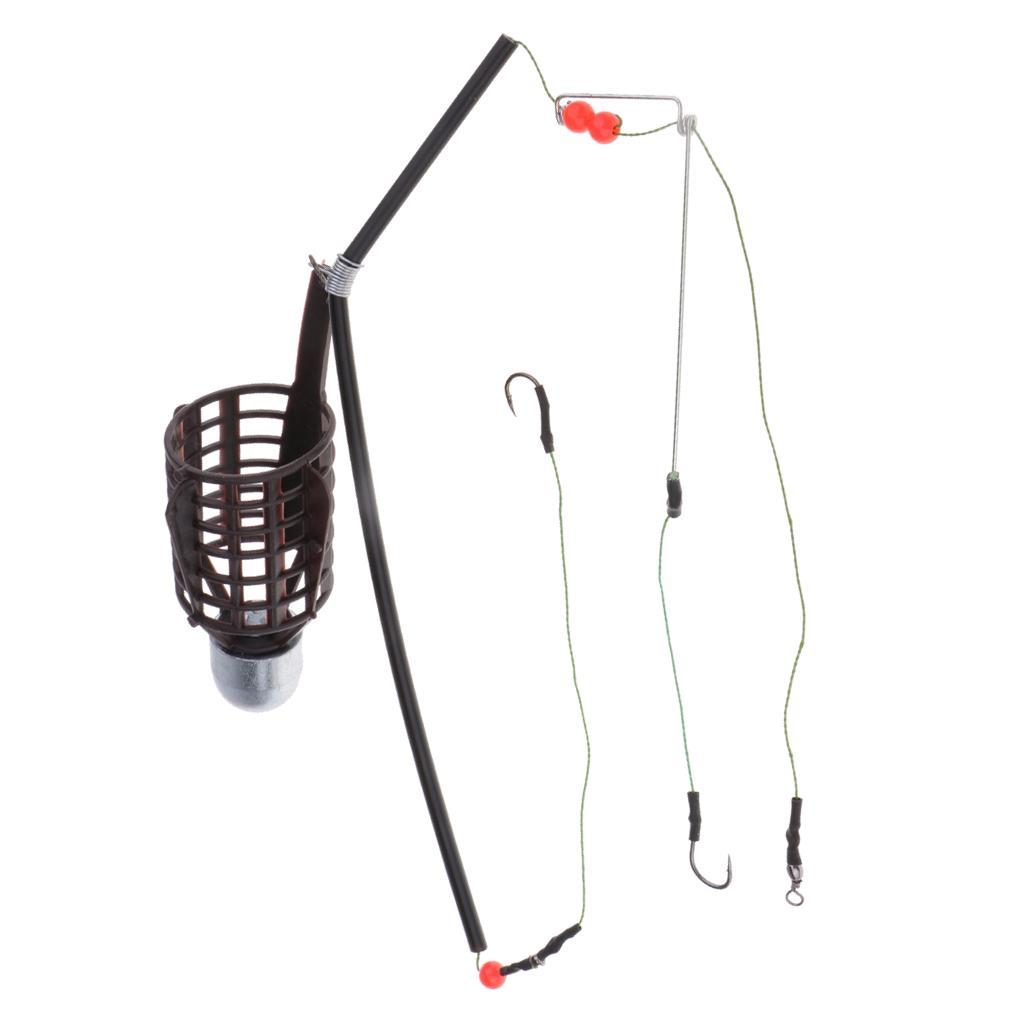 2pcs Fishing Feeder Basket Holder Fishing Bait Cage w/ Line 9# Hooks 30g/40g