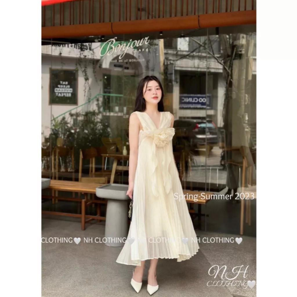 VÁY ĐI CHƠI, VÁY BABYDOLL XẾP LY HOA DÁNG DÀI XÒE CỰC SANG LUN Ạ - Avocado