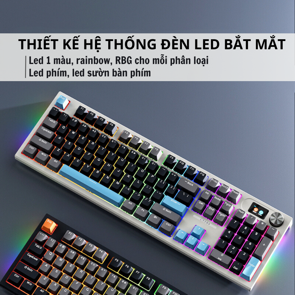 Bàn Phím Cơ Gaming Langtu LT104 Hotswap Có Núm Màn Led Điều Khiển Triple Mode Hàng Chính Hãng