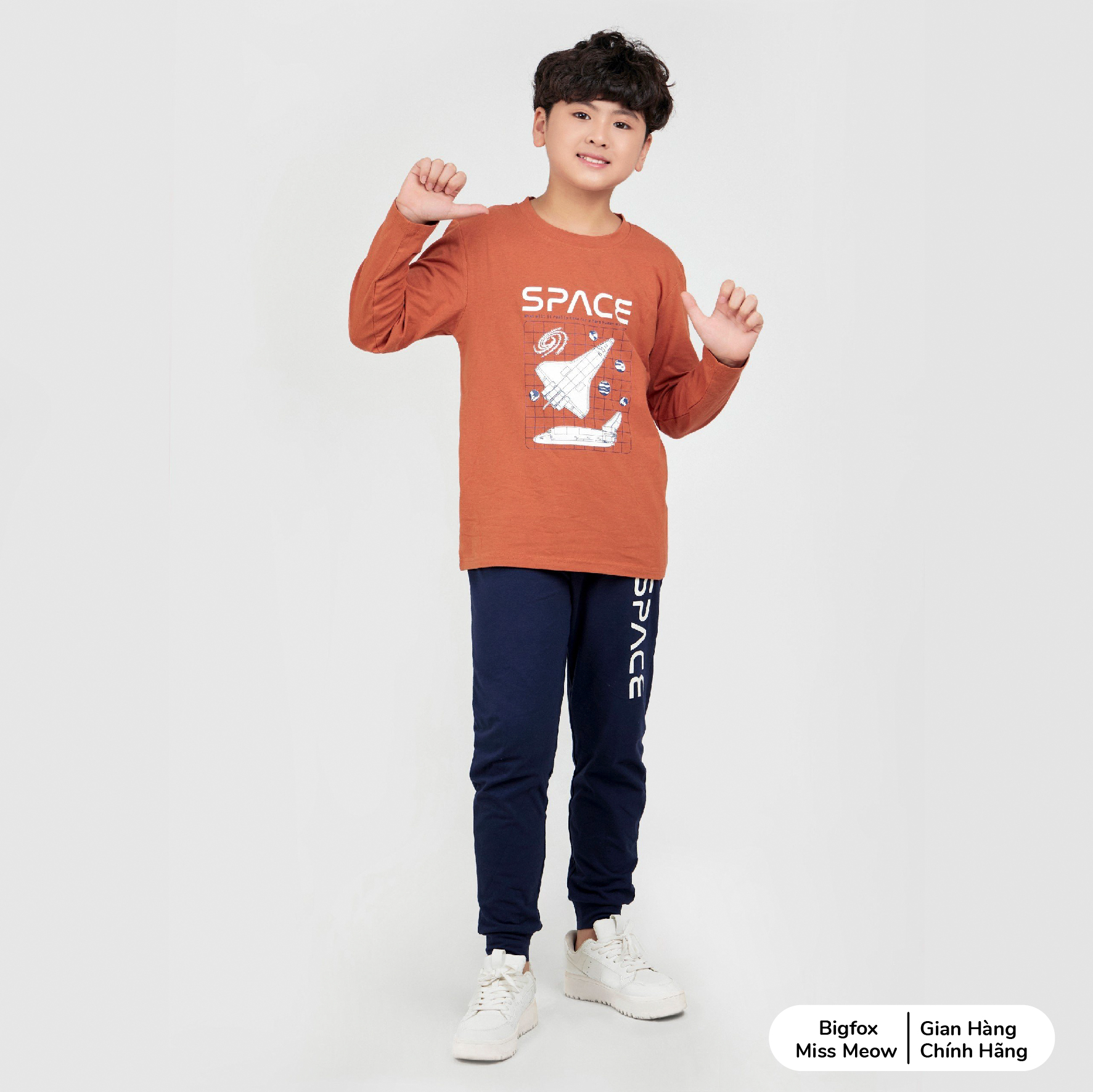 Bộ thu đông bé trai Bigfox Miss Meow phom Hàn Quốc, quần áo cotton dài tay size đại trẻ em 3,5,8,9,11 tuổi 40kg