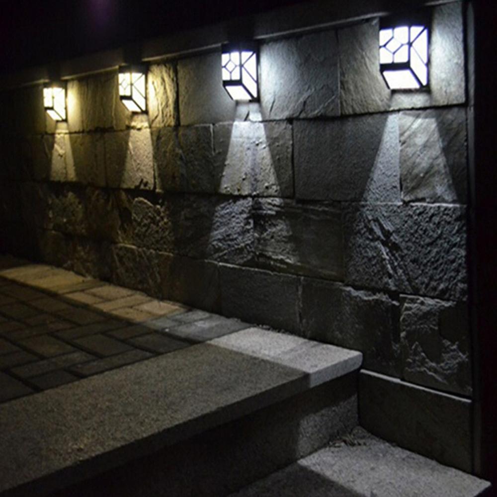 Solar Powered LED Light Wall Lamp 2 LEDs Solar Energy Light Sensor Wall Night Lights Energy Saving Outdoor Waterproof for Home Garden Yard Stairway Fence Patio Wall Pathway Lamps