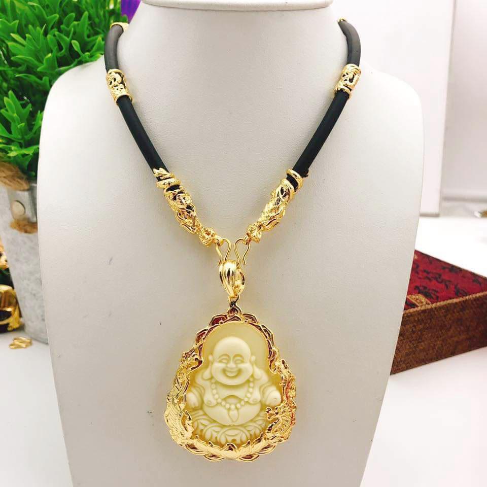 Dây Chuyền Mặt Phật Di Lặc Đá Vàng Tự Nhiên + TẶNG LÁ BỒ ĐỀ MAY MẮN TÀI LỘC ĐỂ VÍ ĐIỆN THOẠI