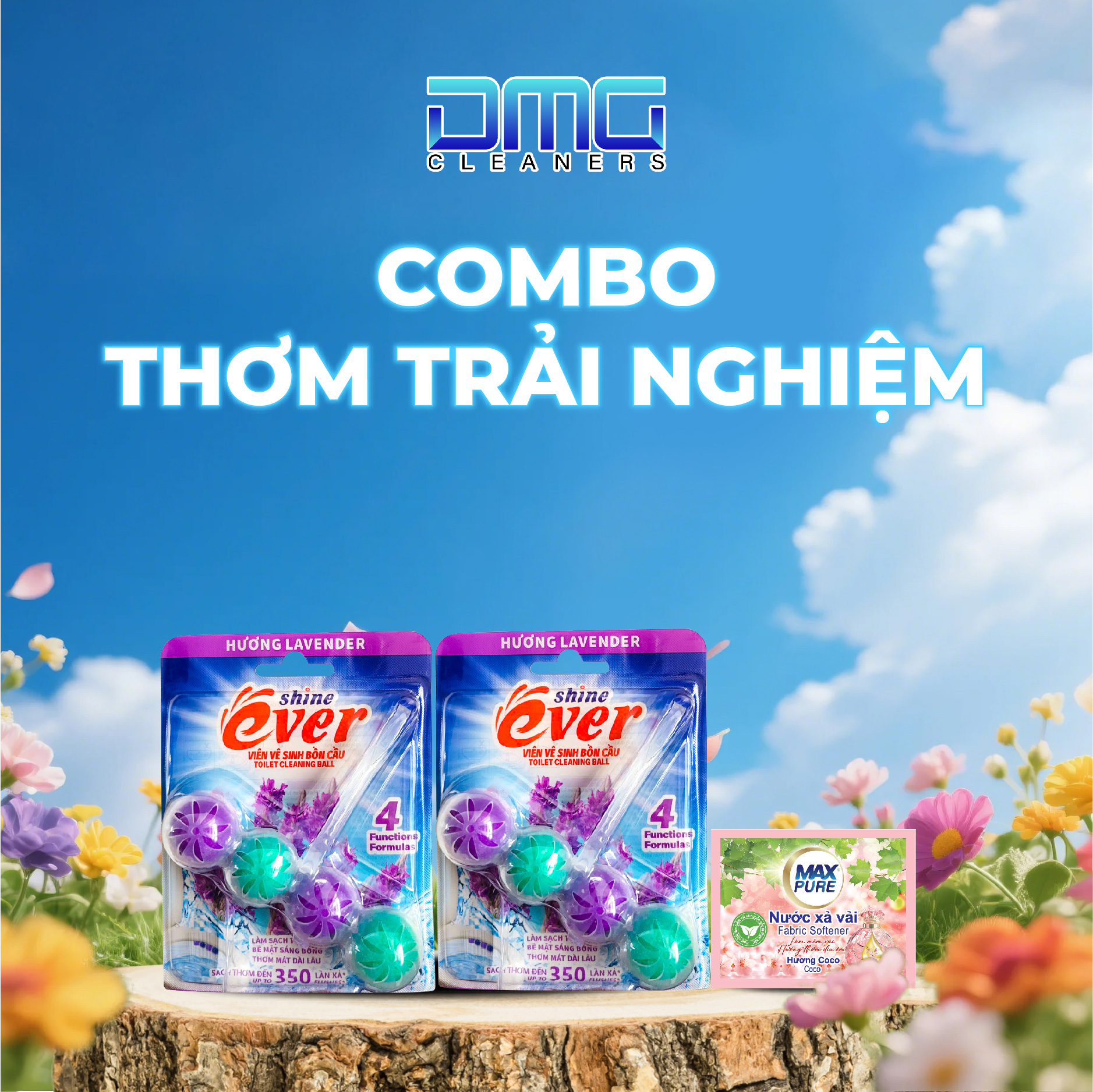 Combo Thơm Trải Nghiệm: 2 Vỉ Viên Treo Bồn Cầu Hương Lavender + 1 Dây Nước Xả Hương Coco