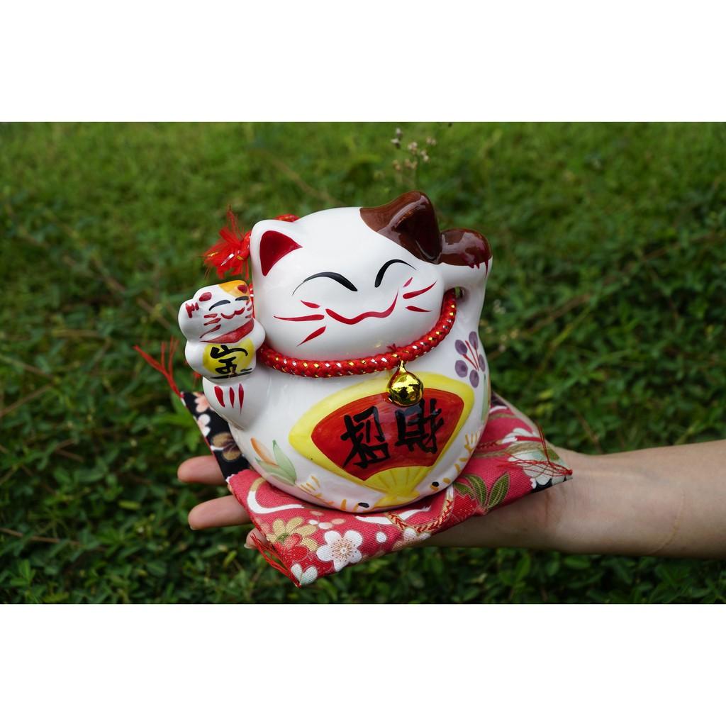 Mèo Thần Tài vẫy tay gốm sứ may mắn chiêu tài - Cao 12cm