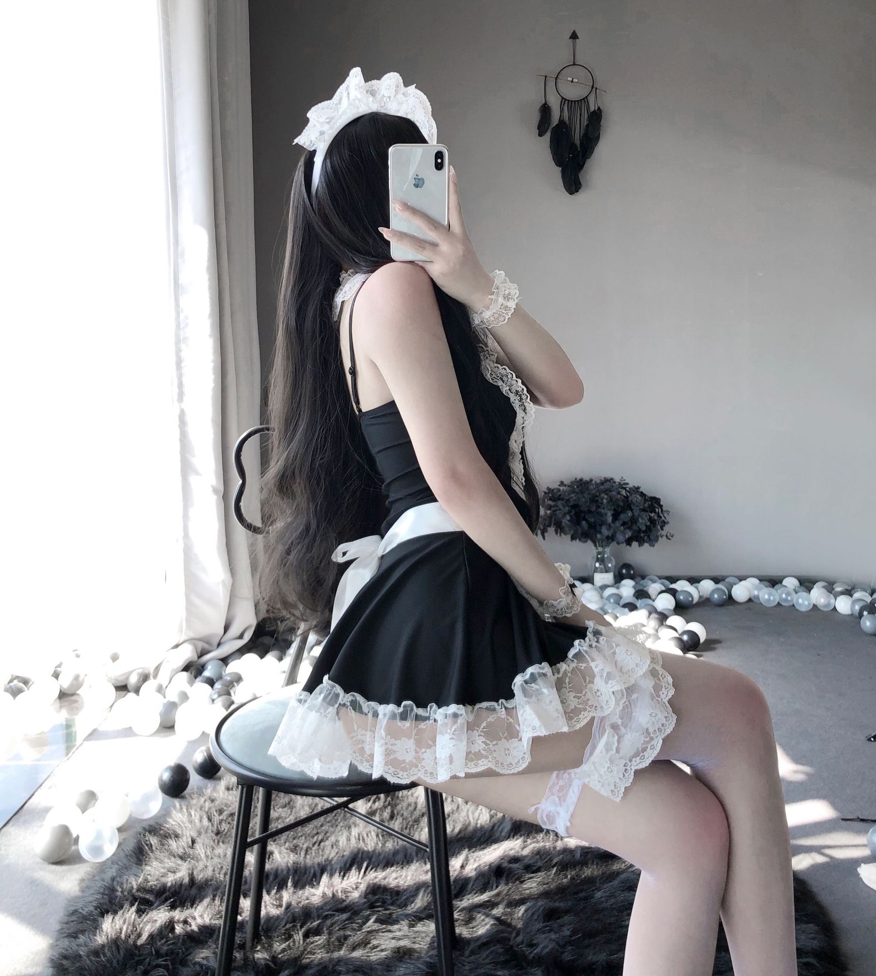 Cosplay hầu gái sexy - Set váy ngủ sexy cosplay cô hầu bàn tạp dề trắng