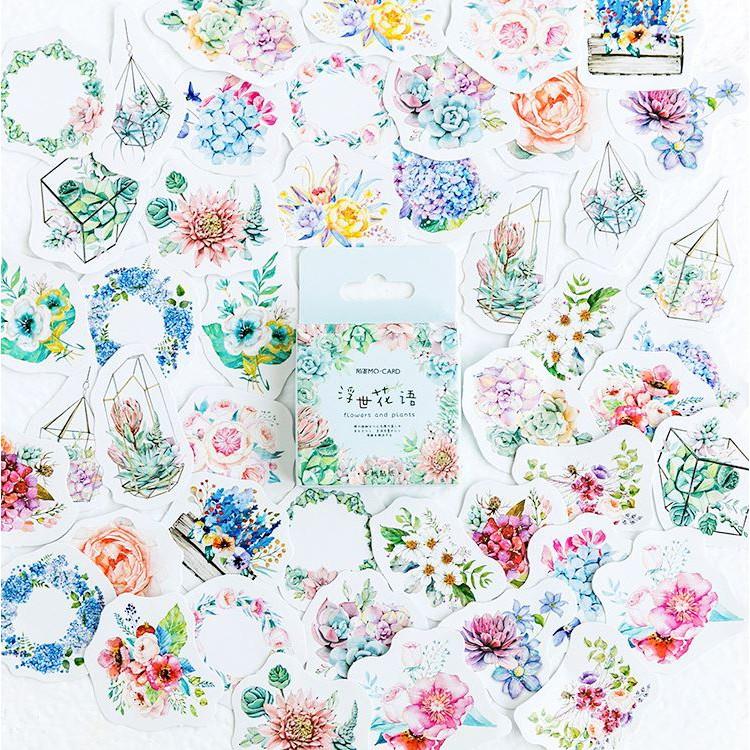Bộ 45 Sticker Hàn Quốc hình hoa đẹp dán trang trí E02