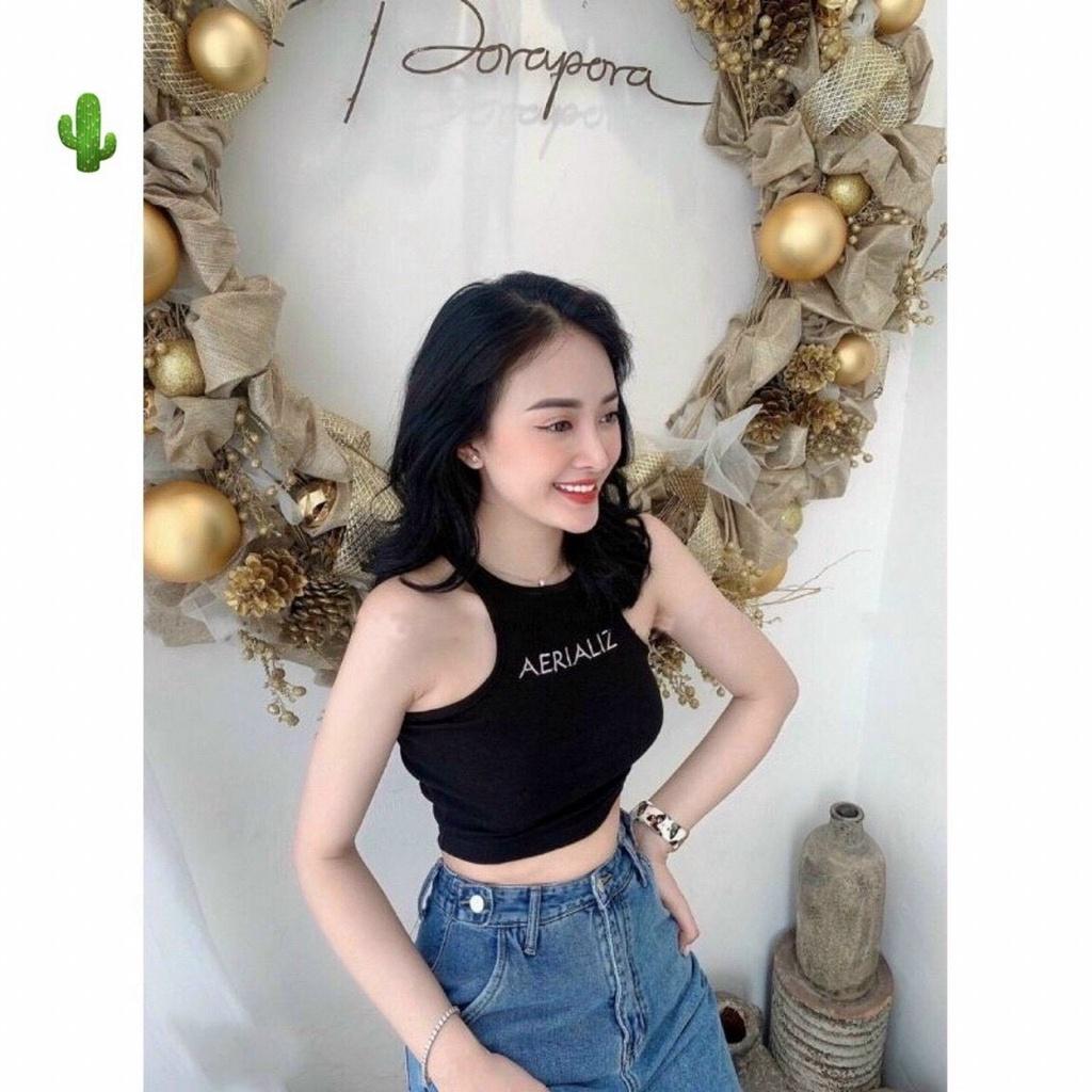 áo croptop nữ ba lỗ sát nách ôm body thun in chữ cực dễ thương mẫu mới thời trang 2021