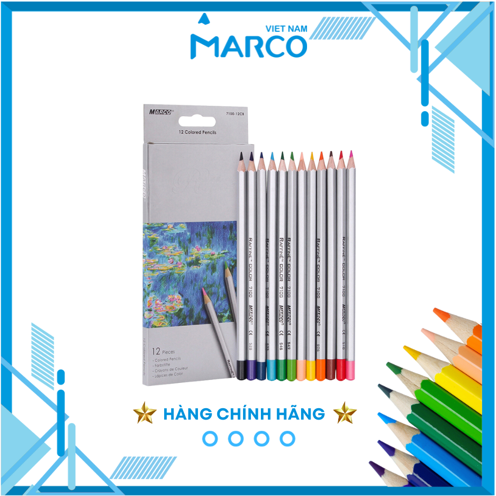 Hộp Bút Chì Màu Cao Cấp Marco Raffine 7100 - 12/24/36 Màu - Hộp Giấy - Nhiều Màu Đậm Vẽ Tranh Tô Màu