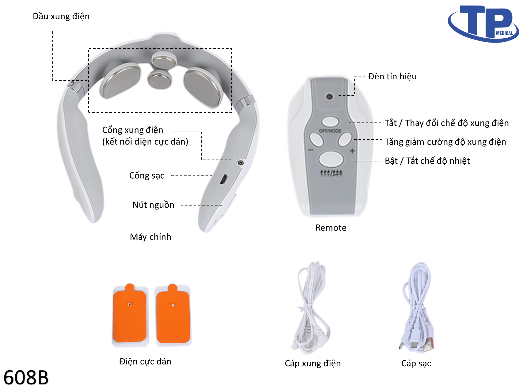 Máy mát xa cổ vai gáy JMK Smart 608B 4 vùng mát xa+2 miếng dán mát xa