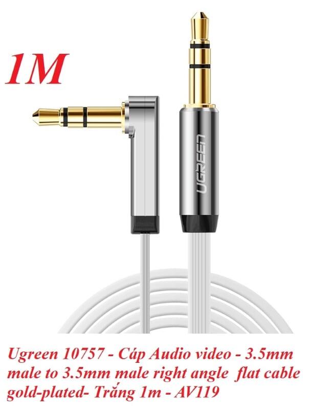 Ugreen UG10757AV119TK 1M màu Trắng Cáp âm thanh 2 đầu 3.5mm dương đầu vuông góc mạ vàng - HÀNG CHÍNH HÃNG