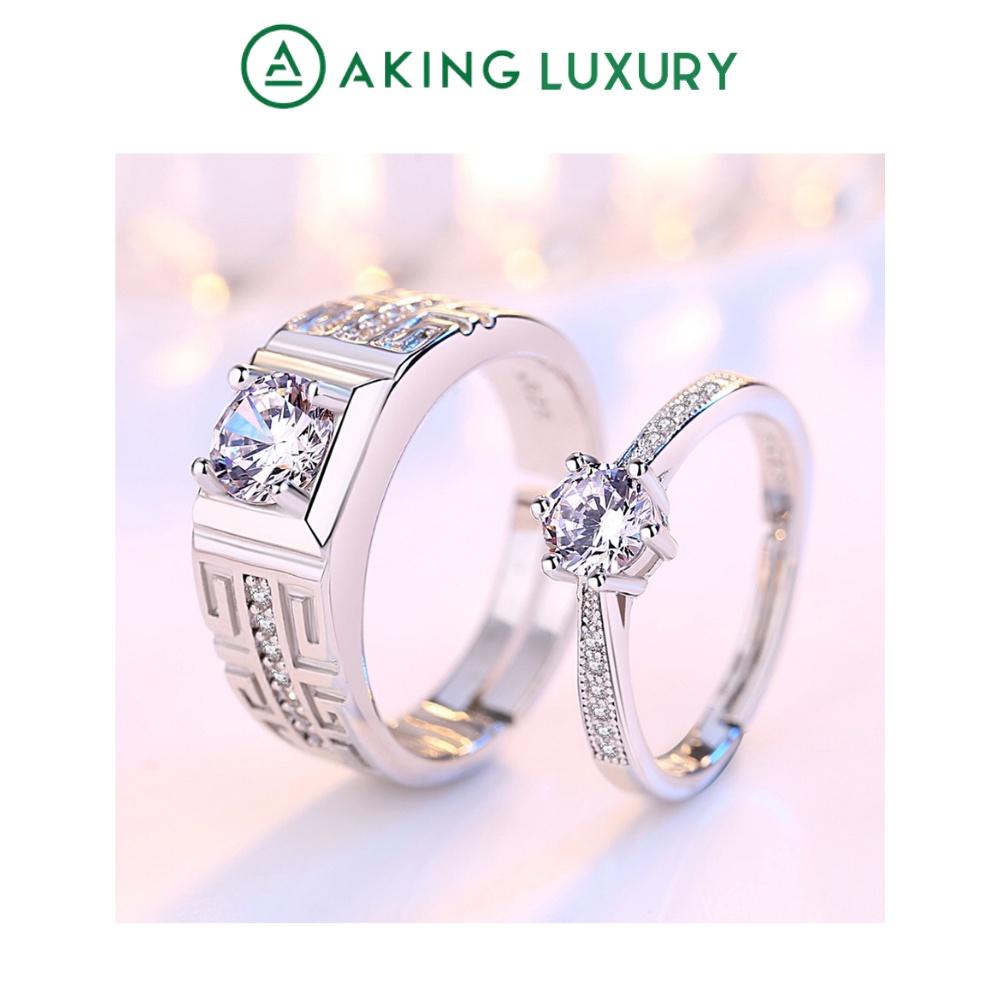 Nhẫn đôi AK16 cao cấp, nhẫn bạc nam họa tiết khỏe khoắn, nhẫn bạc nữ đính đá sang trọng. Nhẫn cặp mới 2021