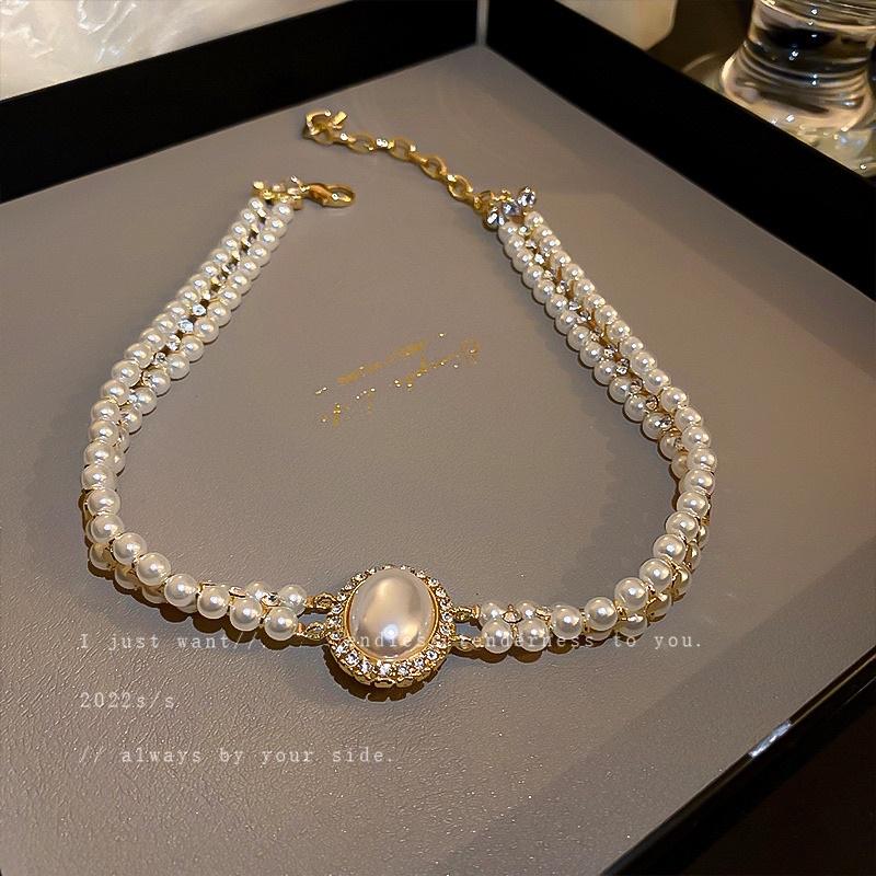 Vòng cổ choker nữ hạt trai dự tiệc mặt tròn tròn viền ngọc sang đẹp Ring House