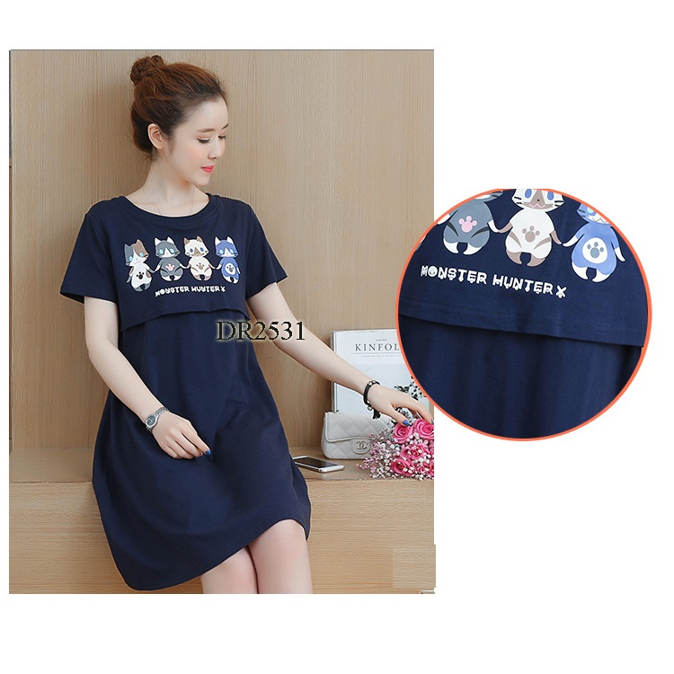 ĐẦM BẦU COTTON CÓ CHỖ CHO BÉ TY CUTE CHO MẸ BẦU DR2531