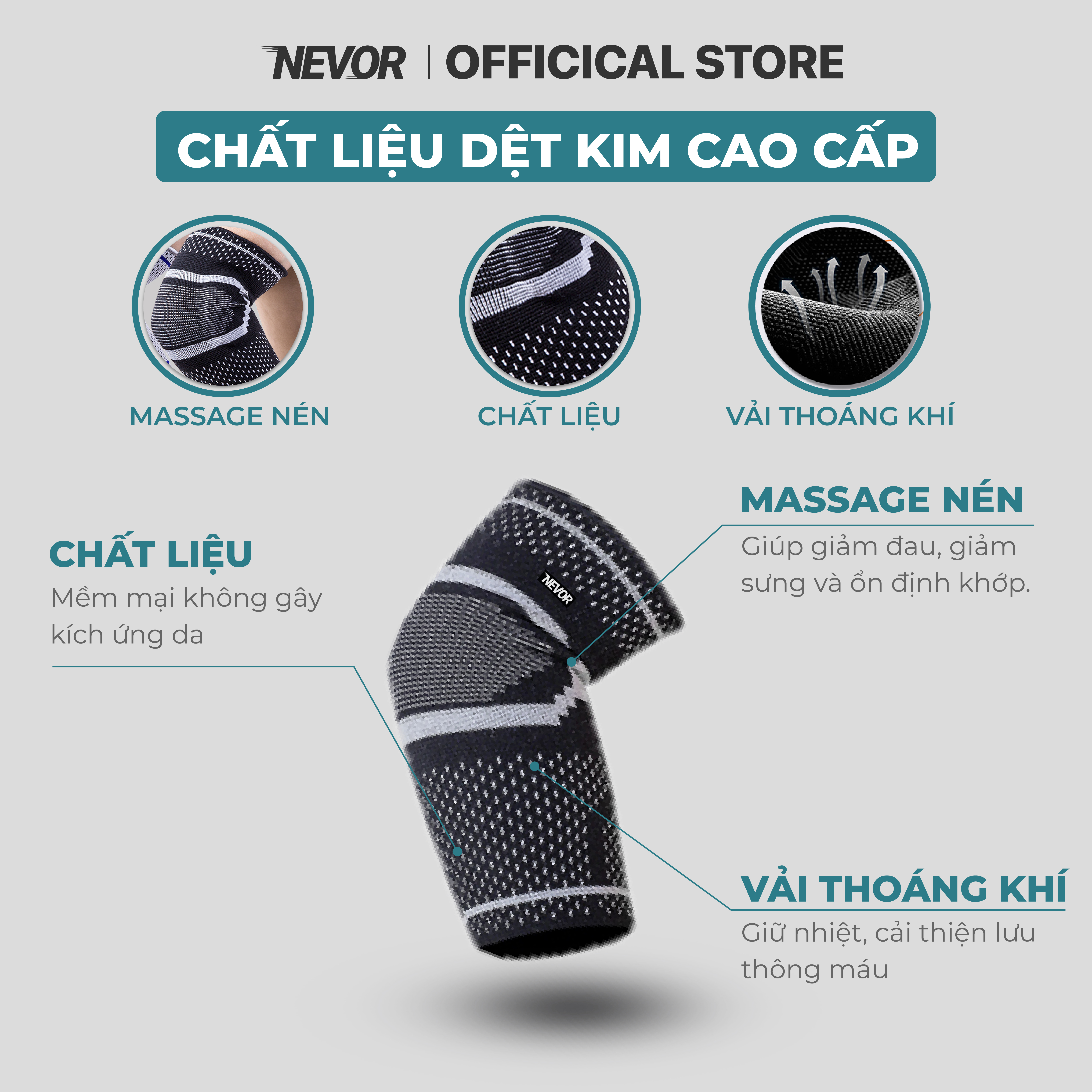 Bó khuỷu tay, cùi trỏ Nevor BKT01 bảo vệ, giảm thiểu chấn thương, hỗ trợ hồi phục sử dụng trong các môn thể thao gym...