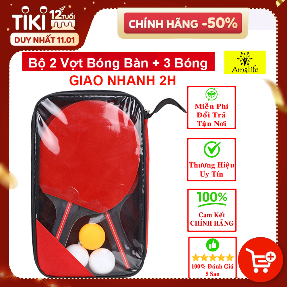 Bộ 2 Vợt Bóng Bàn Chính Hãng Amalife + Túi Đựng Vợt Bóng Bàn + 3 Bóng