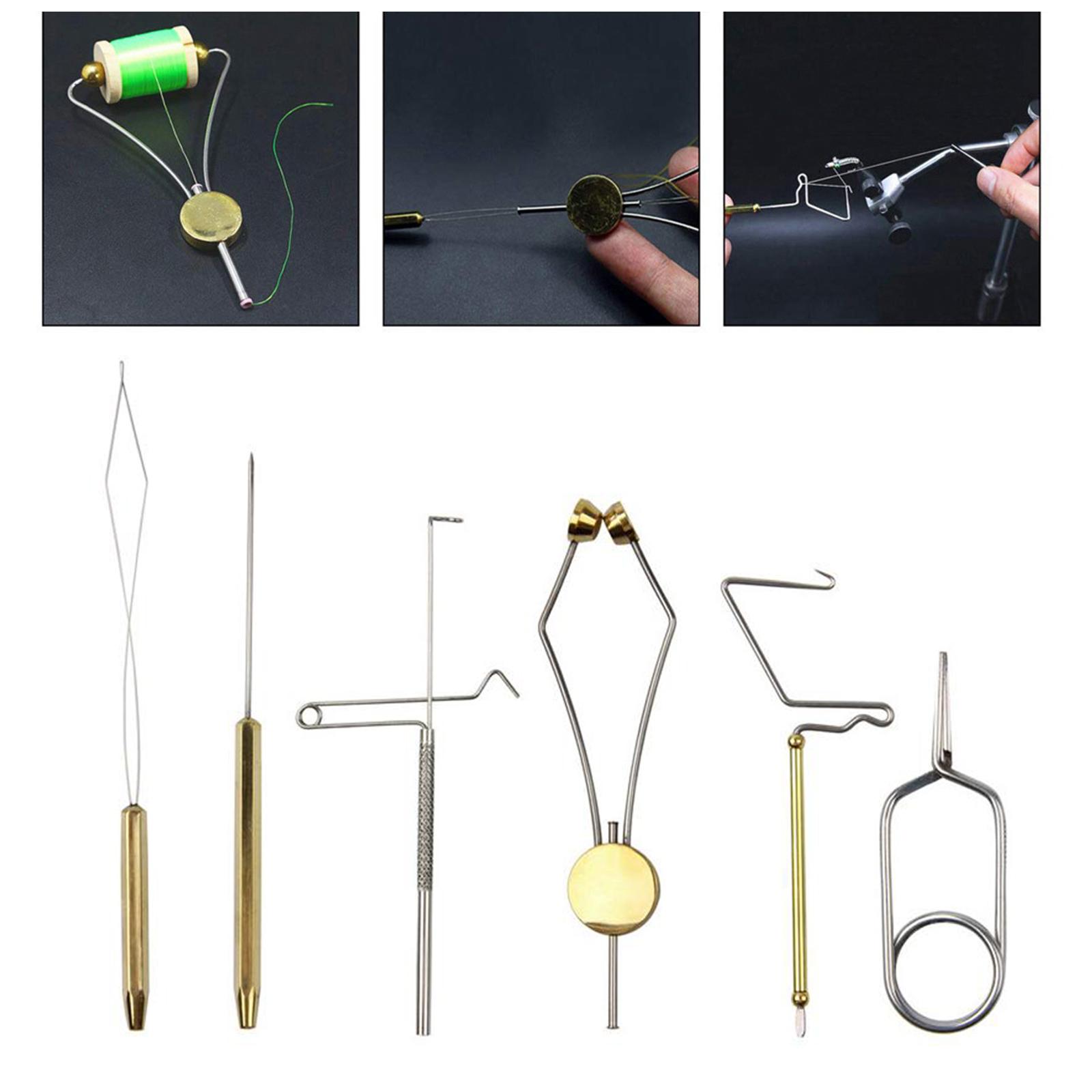 6pcs Fly Tying Tools Kit Fishing Brass Bobbin Threader Bobbin Thread Holder