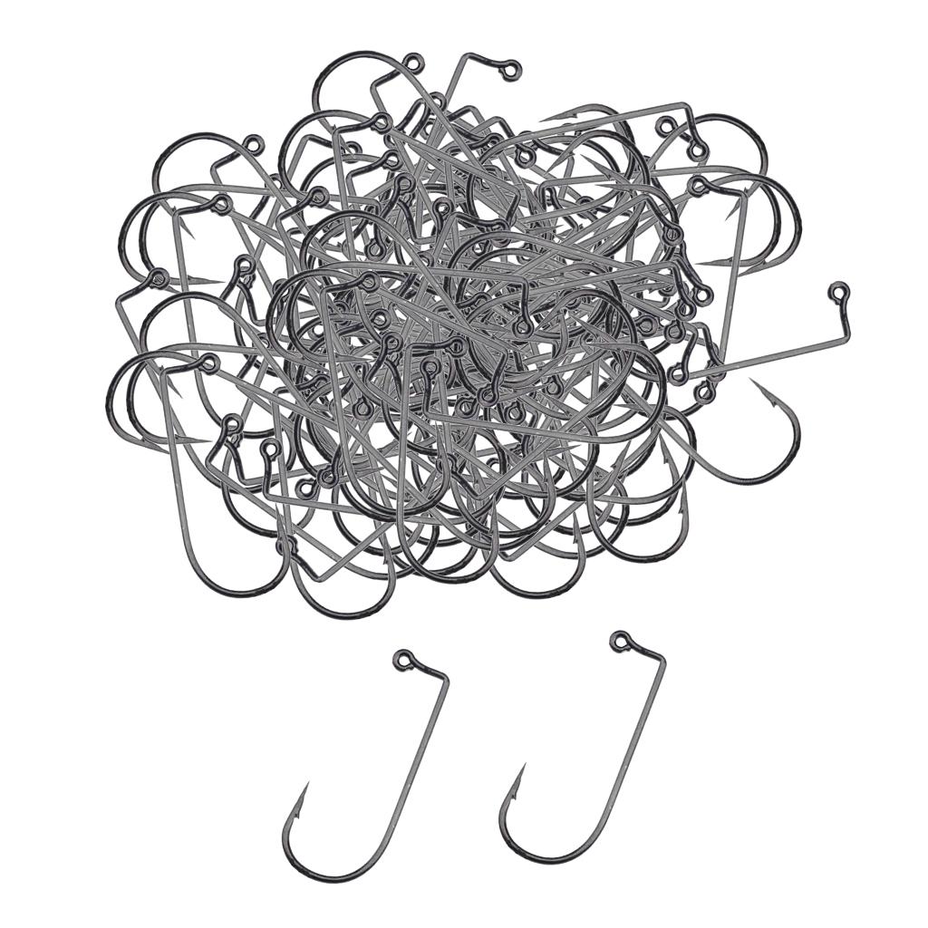 100pcs Worm Fishing Hooks Carbon Steel Jig Barbed Hook for Big Fish