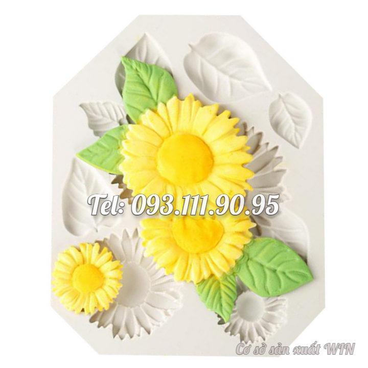 Khuôn silicon làm rau câu hoa hướng dương kèm lá - Mã số 1063
