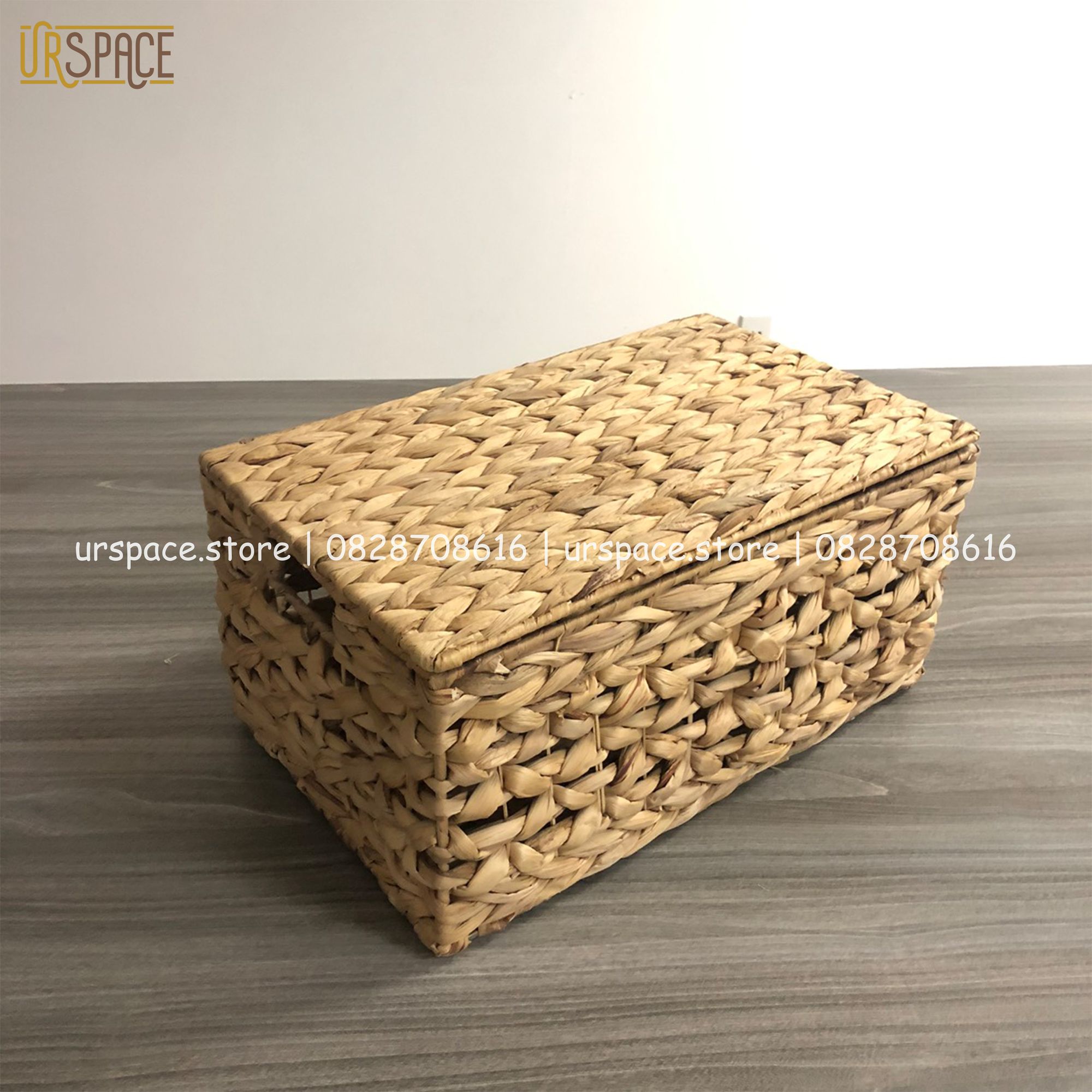 Sọt cói chữ nhật có nắp đựng quần áo, trang trí decor/ Hand woven water hyacinth storage box