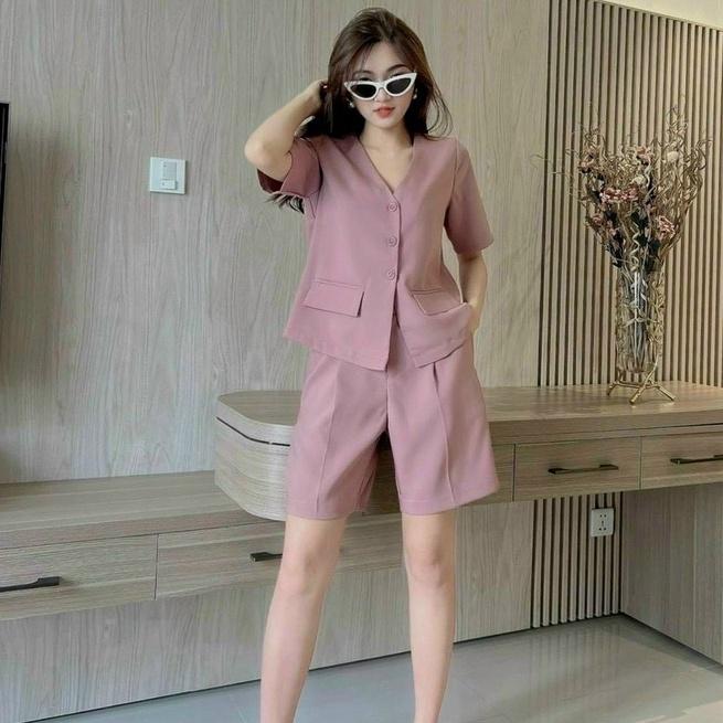 Set đồ nữ sang chảnh đi chơi đi biển Minh Phúc, bộ nữ áo tay ngắn cổ tim phối quần đùi phong cách thiết kế mới lạ