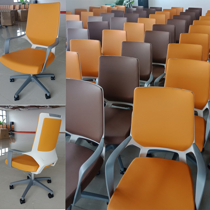 Ghế văn phòng chân xoay lưng da ghế làm việc CE4477-P dành cho nhân viên hiện đại lưng trung nệm da simili HCM