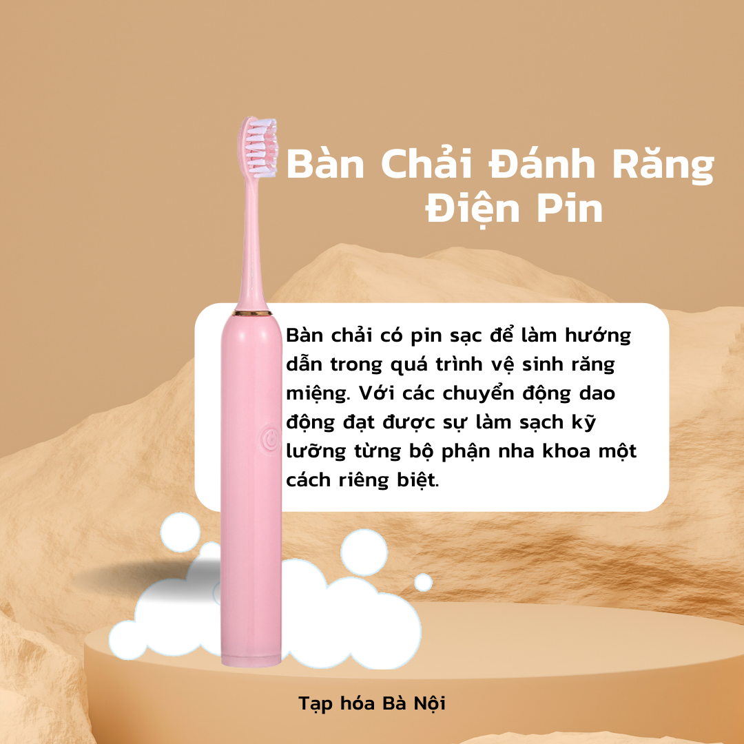 Bàn Chải Đánh Răng Điện Loại Pin Màu Hồng Bàn Chải Điện Tự Động Đánh Răng Không Thấm Nước Sonic Nội Địa Trung Cao Cấp