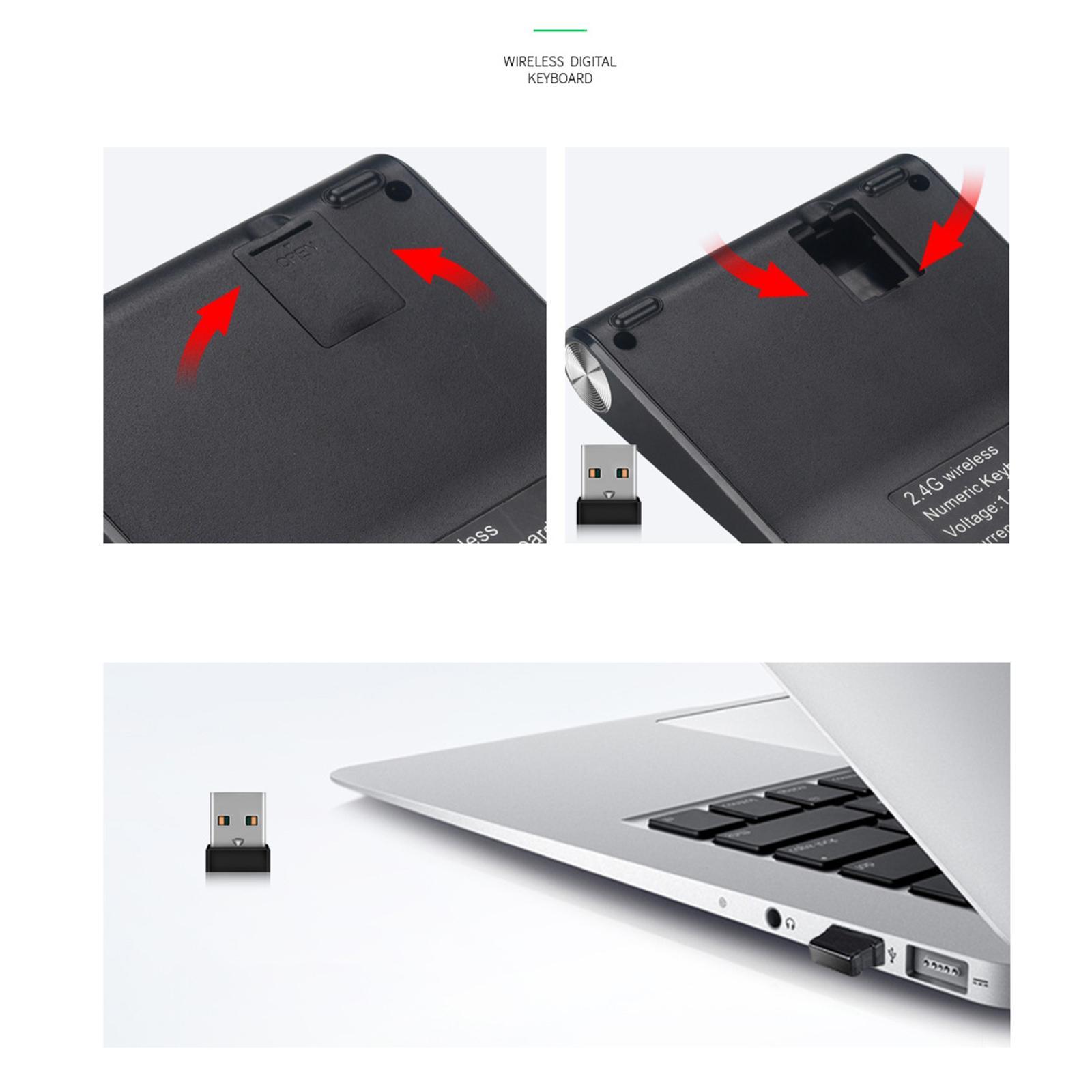 Rechargeable Wireless Numeric Keypad 2.4G USB Receiver Mini for PC Notebook