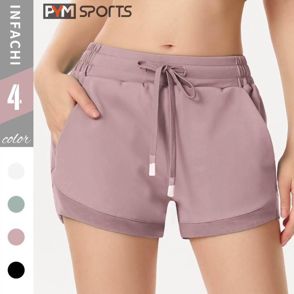 Quần đùi short PYMSPORT - PYMQT008 tập gym, tập yoga, tập thể thao 1 lớp, cạp chun, 4 màu đen, trắng, tím, xanh