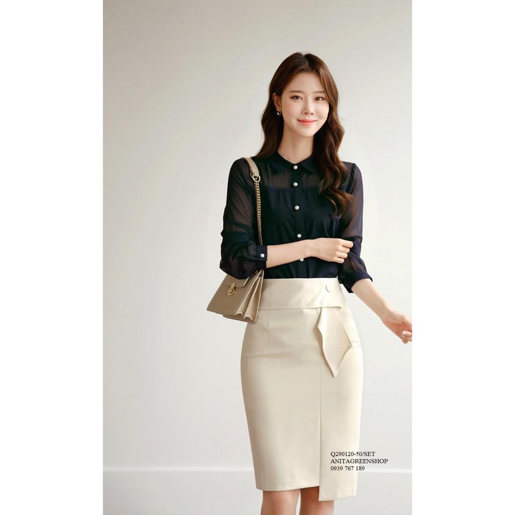 Q290120 SET SƠ MI PHỐI CHÂN VÁY CÔNG SỞ