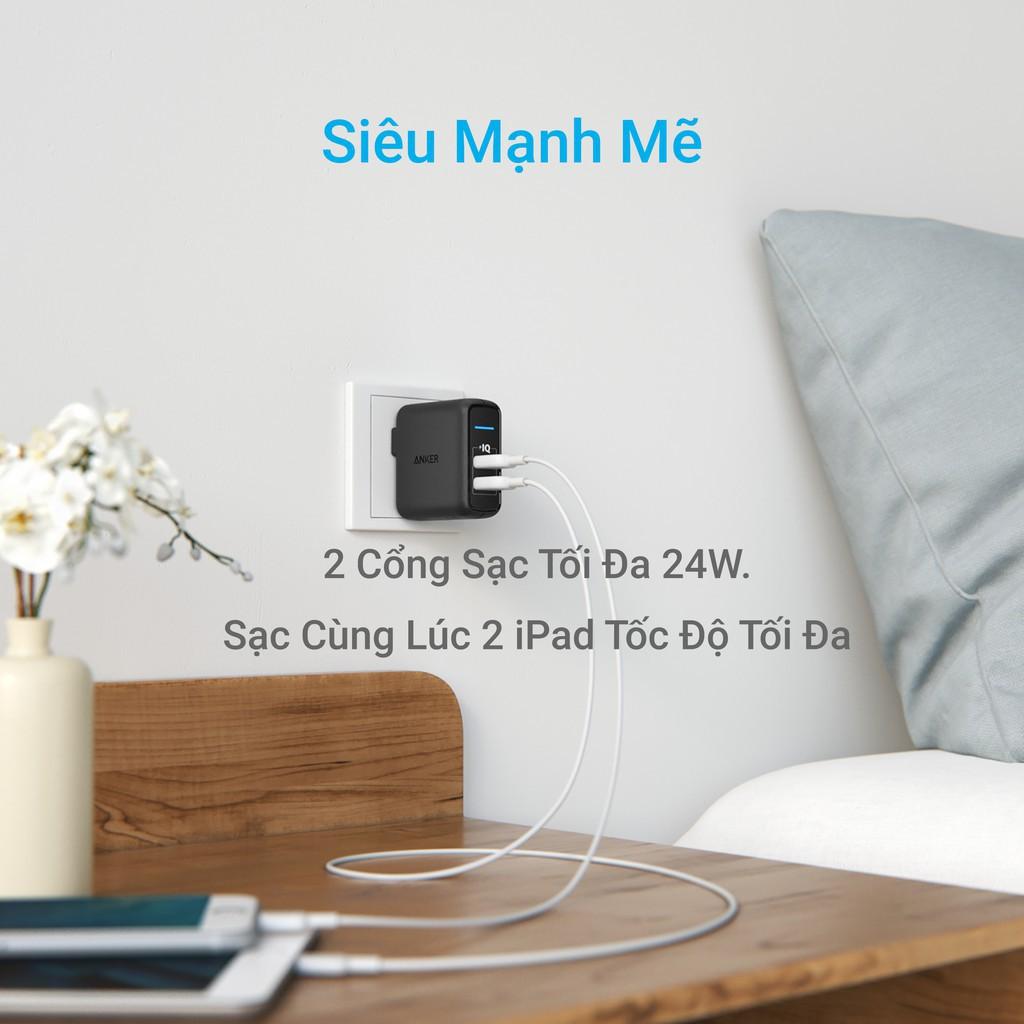 Cốc Sạc ANKER PowerPort Elite 2 cổng PIQ 24W Hàng chính hãng- A2023