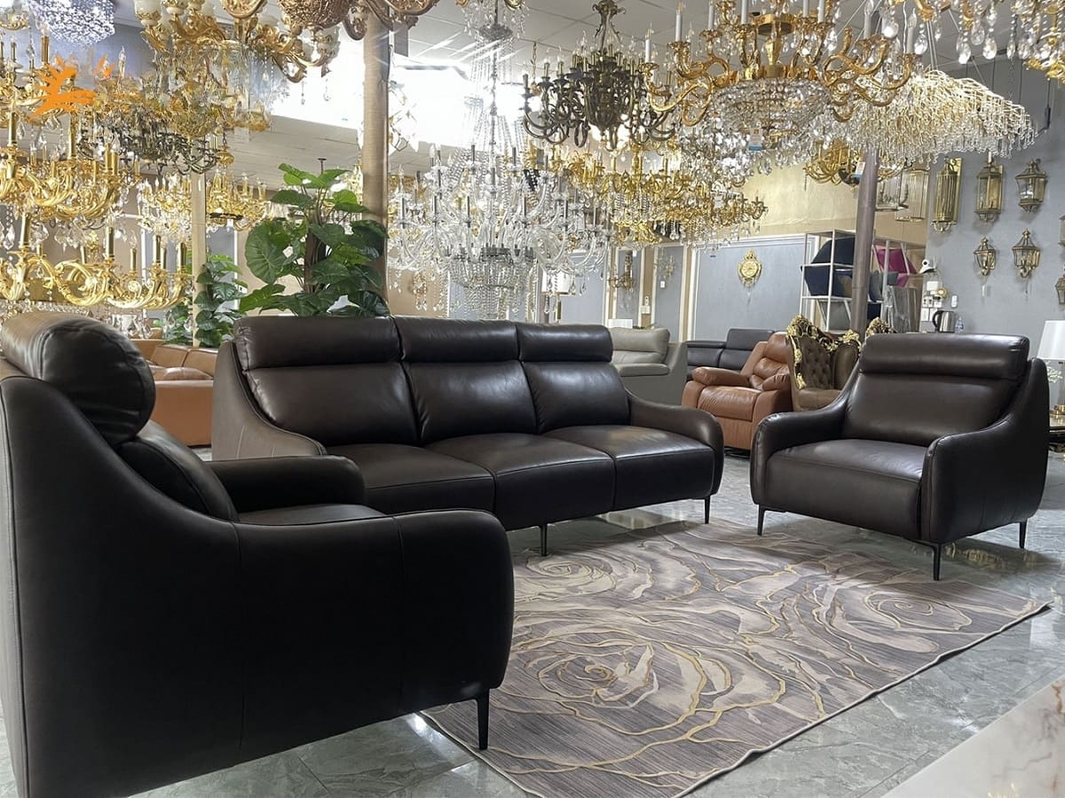 Combo ghế sofa băng da bò Italy Juno sofa màu đen SFBCT03 2m2 hàng cao cấp chuẩn da bò nhập khẩu Ý