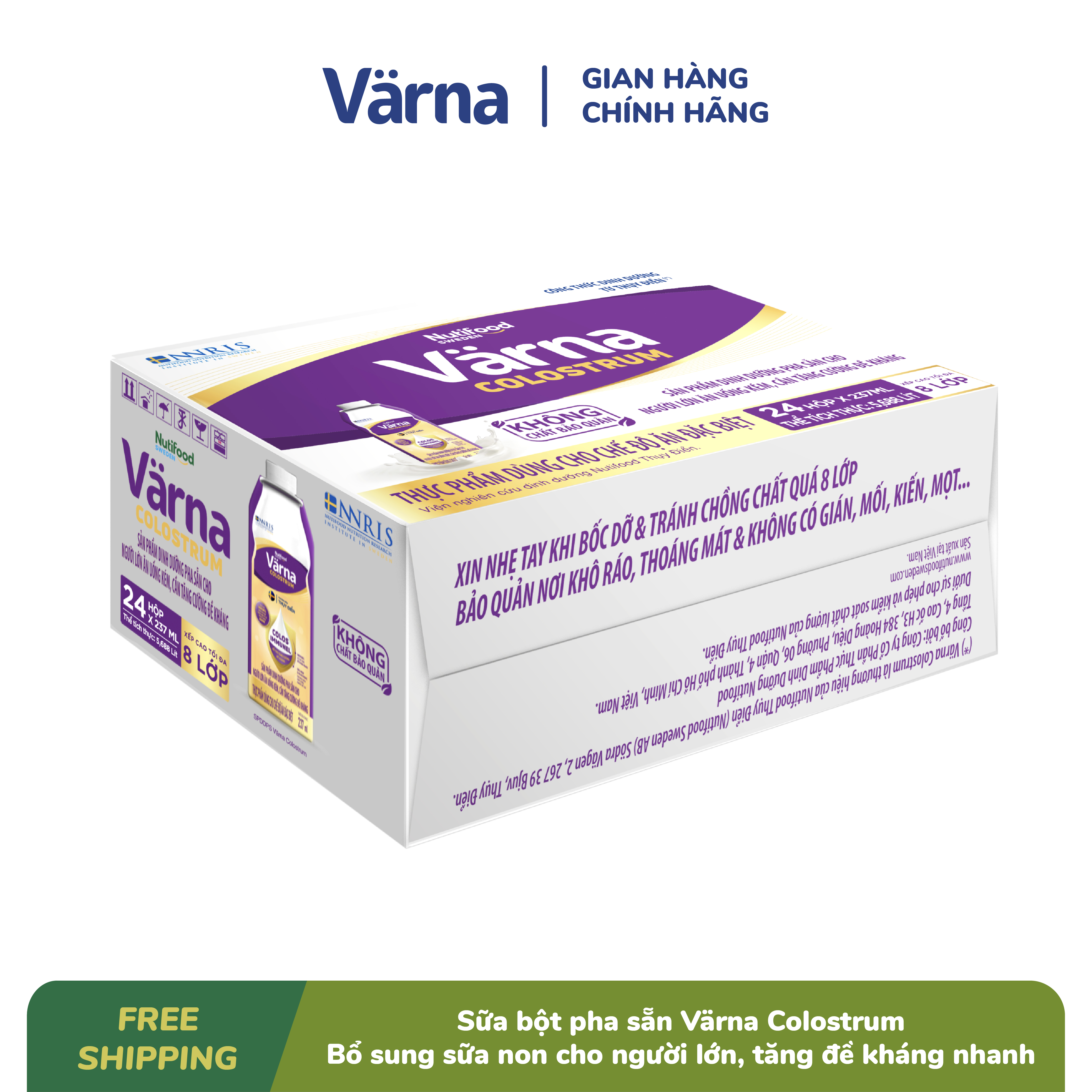 Thùng Sản phẩm dinh dưỡng pha sẵn Värna Colostrum (12 hộp x 237ml) (Hộp giấy) - Bổ sung sữa non, Tăng đề kháng nhanh