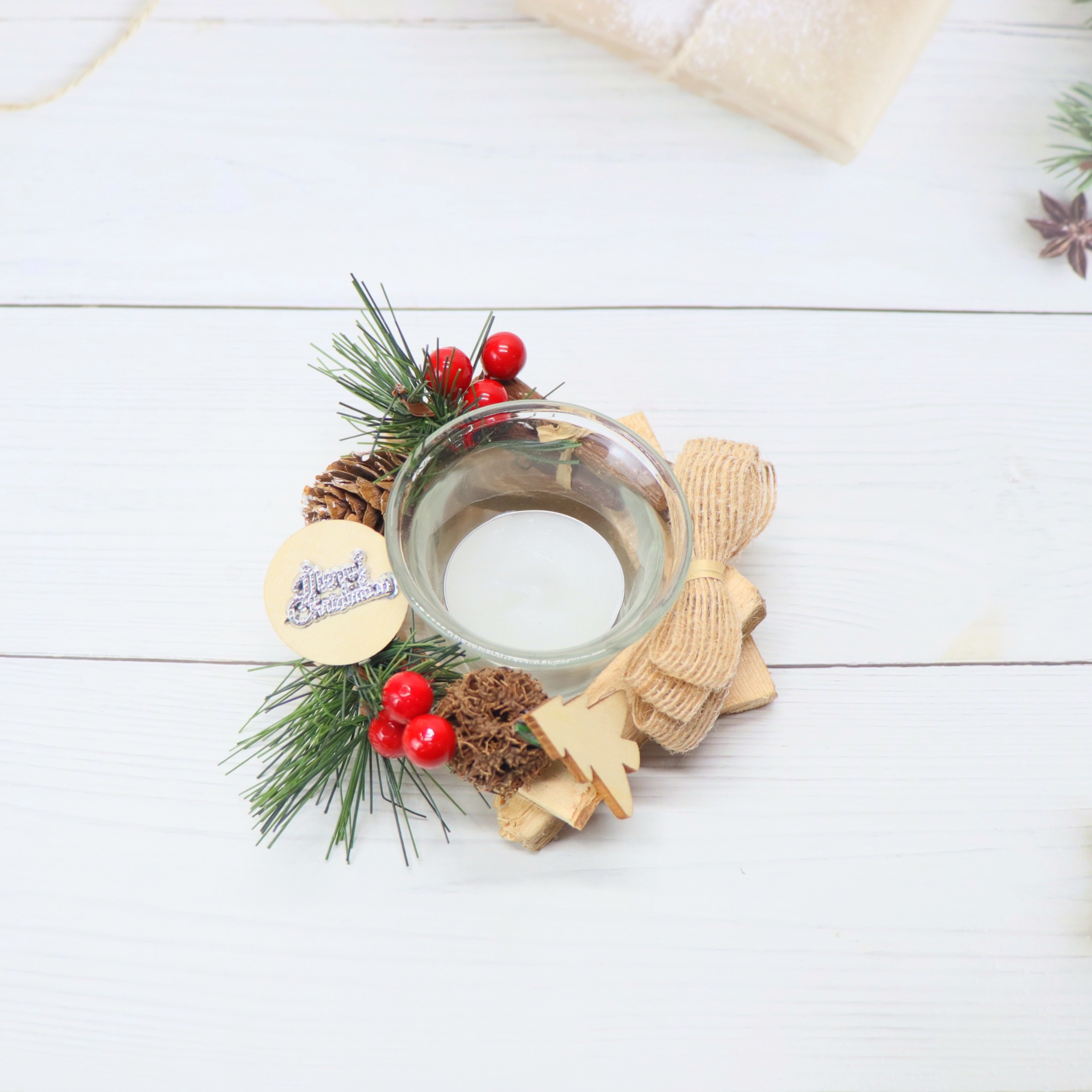 Nến Giáng Sinh NEN02 Để Bàn Trang Trí Noel – Mẫu GỖ VINTAGE