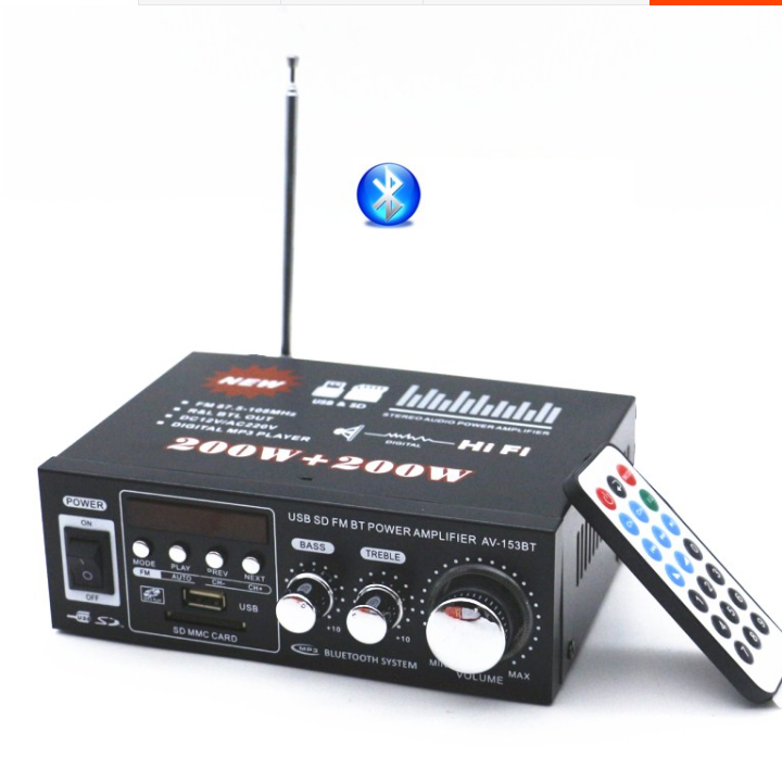 Ampli mini bluetooth 12v 220v AV-153TV, USB,SD,FM