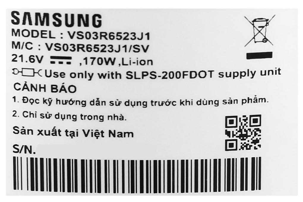 Máy hút bụi Samsung VS03R6523J1/SV 170W - Hàng chính hãng