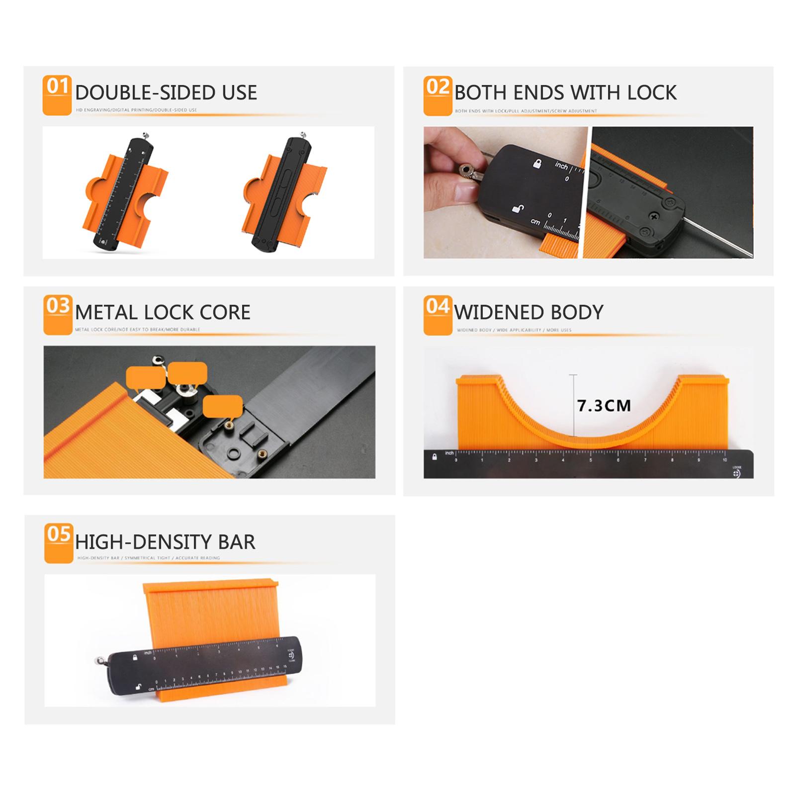 10 Inch Contour Gauge Profile Tool with Metal Lock Original Shape Copy Replicator for Working