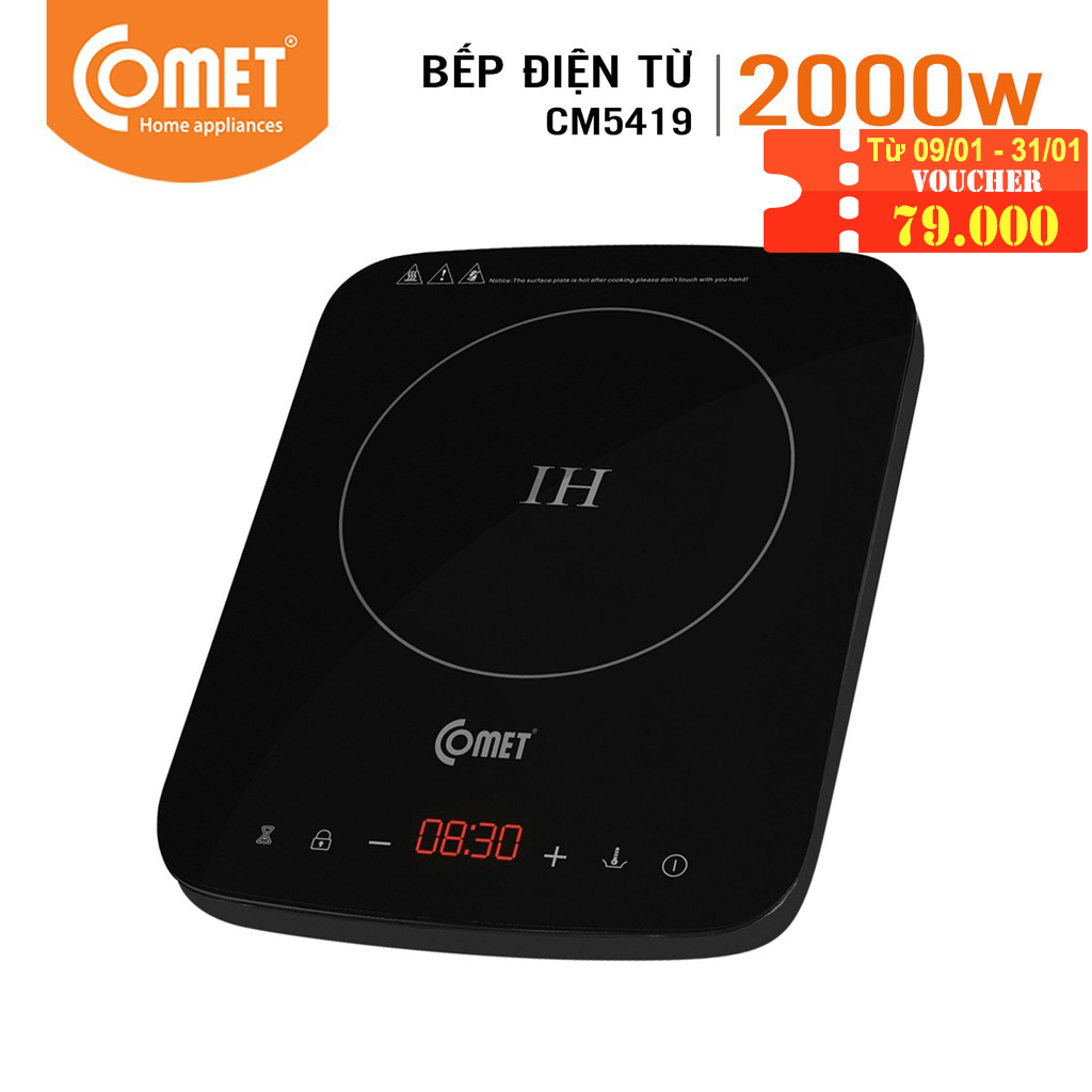 Bếp Điện Từ Cảm Ứng Comet CM5419 (2000W) - Đen - Hàng Chính Hãng