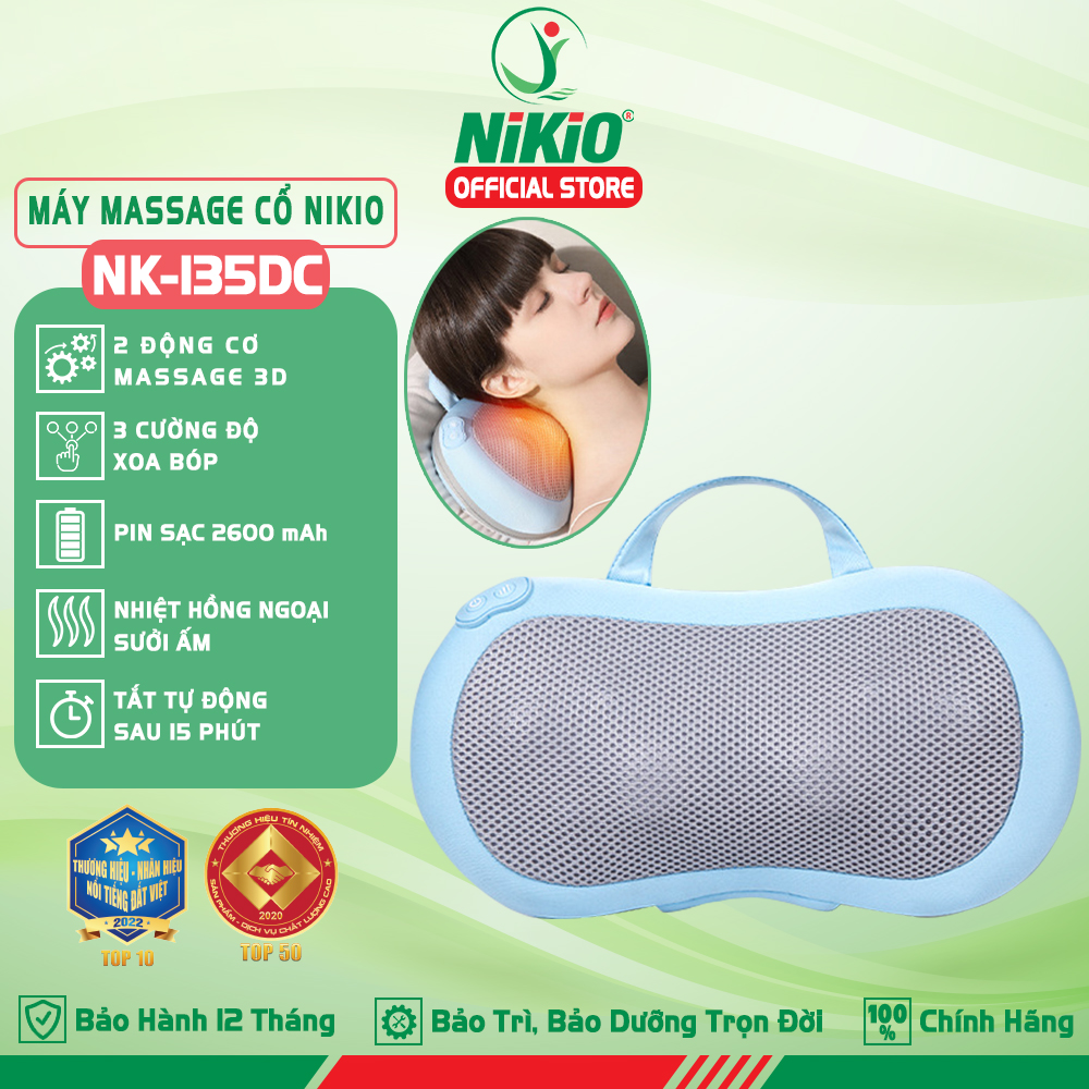 Gối Massage Hồng Ngoại, Mát Xa Cổ Vai Gáy Nikio NK-135DC - Xoa Bóp Chuyên Sâu, Hỗ Trợ Cải Thiện Đau Mỏi Nhanh, Pin Sạc Tiện Lợi