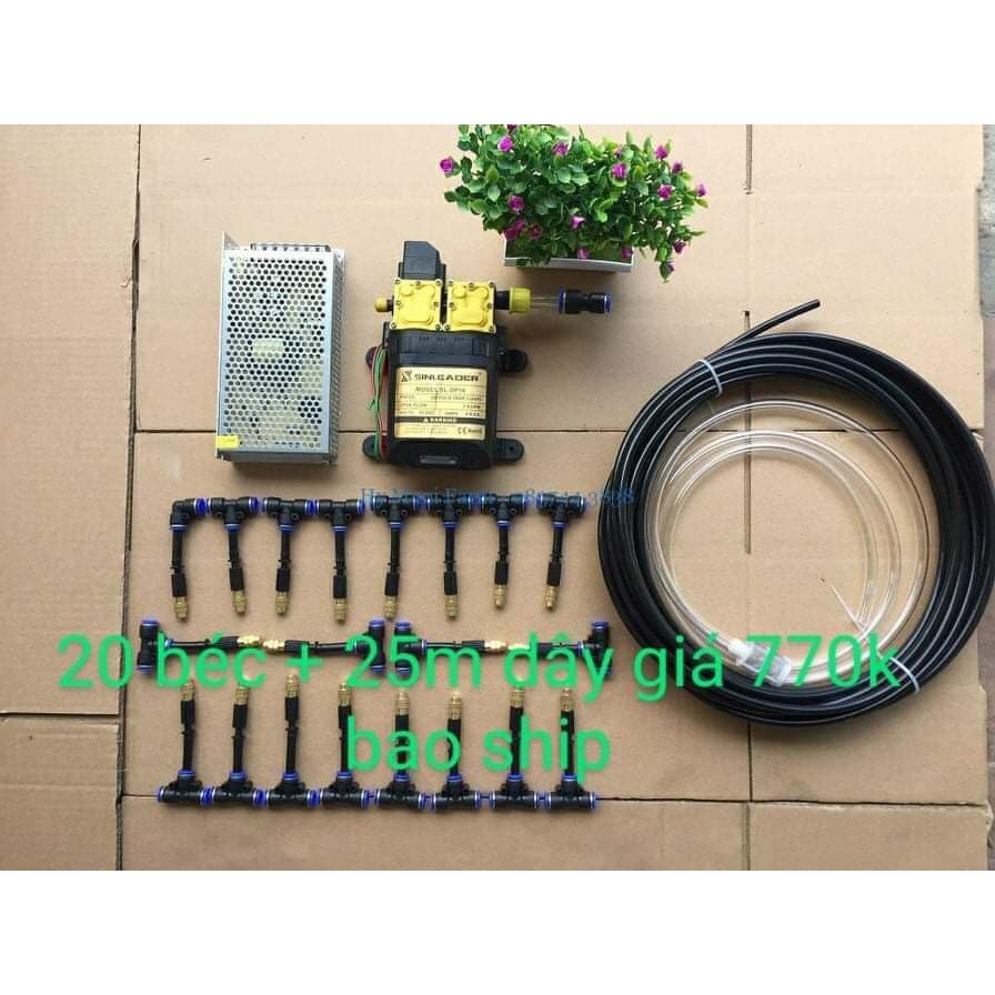 Trọn bộ tưới phun sương tự động 20 béc đồng đơn hướng cao cấp cho vườn 20-25m2