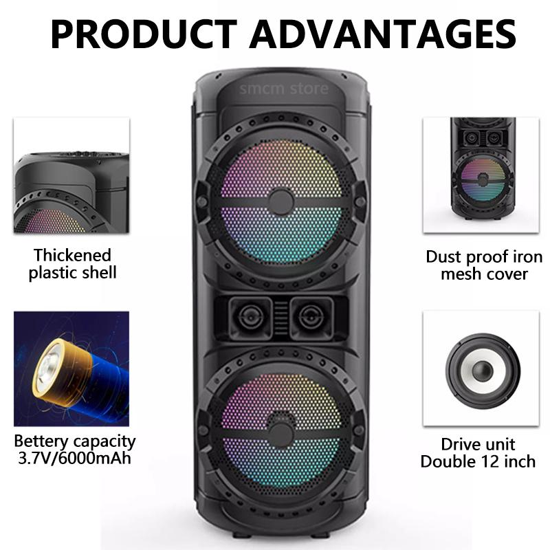 Loa siêu trầm đôi 12 inch Loa Bluetooth ngoài trời siêu lớn 125W Cột không dây di động Âm thanh trầm có micrô FM Màu sắc: 4 inch 30W