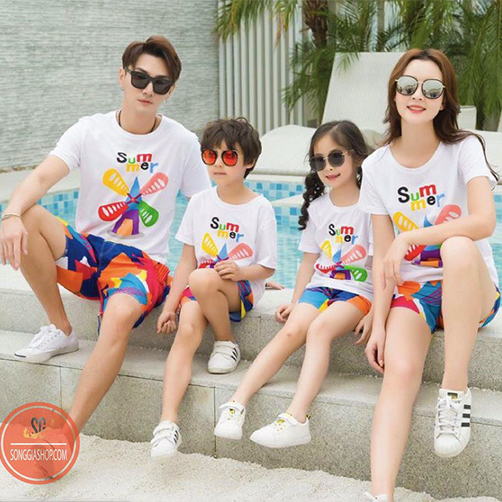 Bộ đồ gia đình đi biển SUMMER nguyên set áo và quần đi biển cặp đôi hội nhóm nổi bật DDB74 DONGPHUCSG