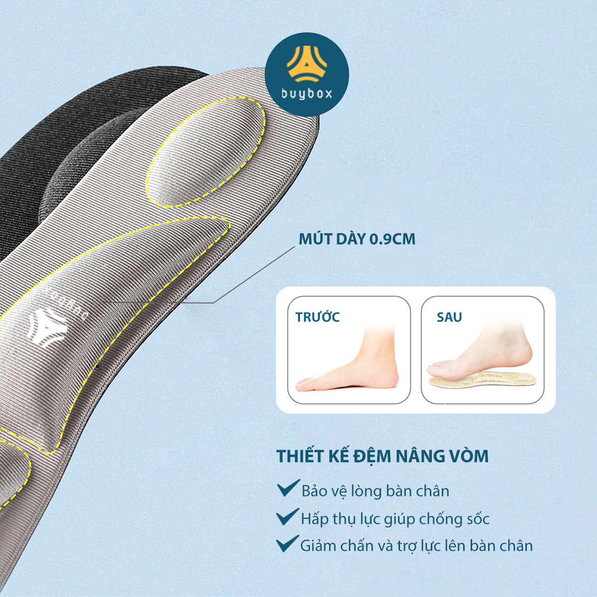01 cặp lót giày thể thao 4D có gờ chống sốc giảm mỏi gang bàn chân - buybox - BBPK36