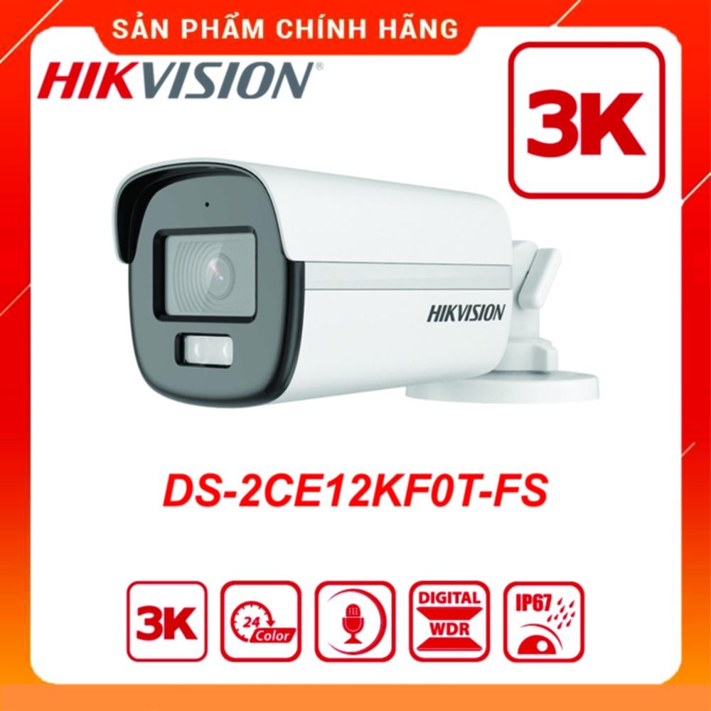 Camera thân trụ ColorVu HD-TVI 3K thế hệ mới có màu ban đêm, hồng ngoại 40m, tích hợp mic HIKVISION DS-2CE12KF0T-FS (Hàng chính hãng)